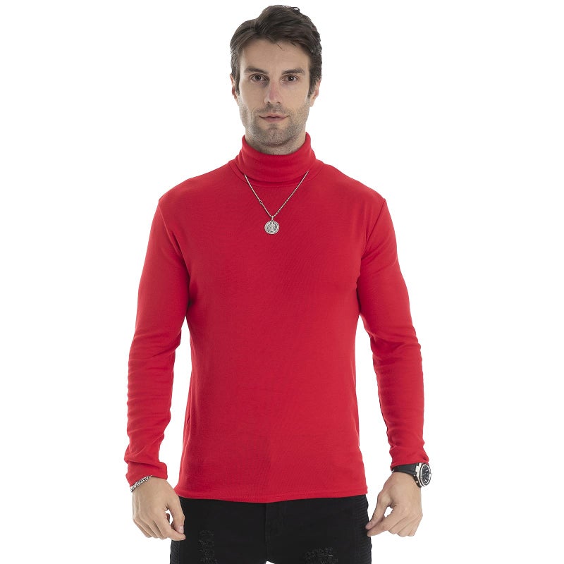 LONGBIDA Men Slim Fit Lightweight Long Sleeve Pullover Top Turtleneck T-Shirt(Red,M) - Image 3